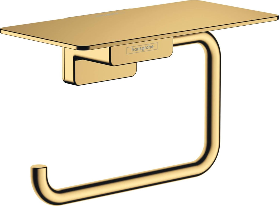 hansgrohe Toilettenpapierhalter AddStoris, Klopapierhalter mit Ablage, Polished Gold Optic, 1 Rolle