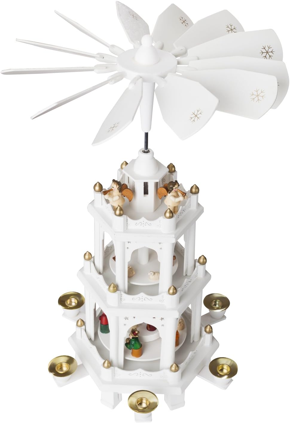 BRUBAKER Weihnachtspyramide Holzpyramide - Weiss - 3 Etagen - 45 cm Höhe - handbemalte Figuren Weiss