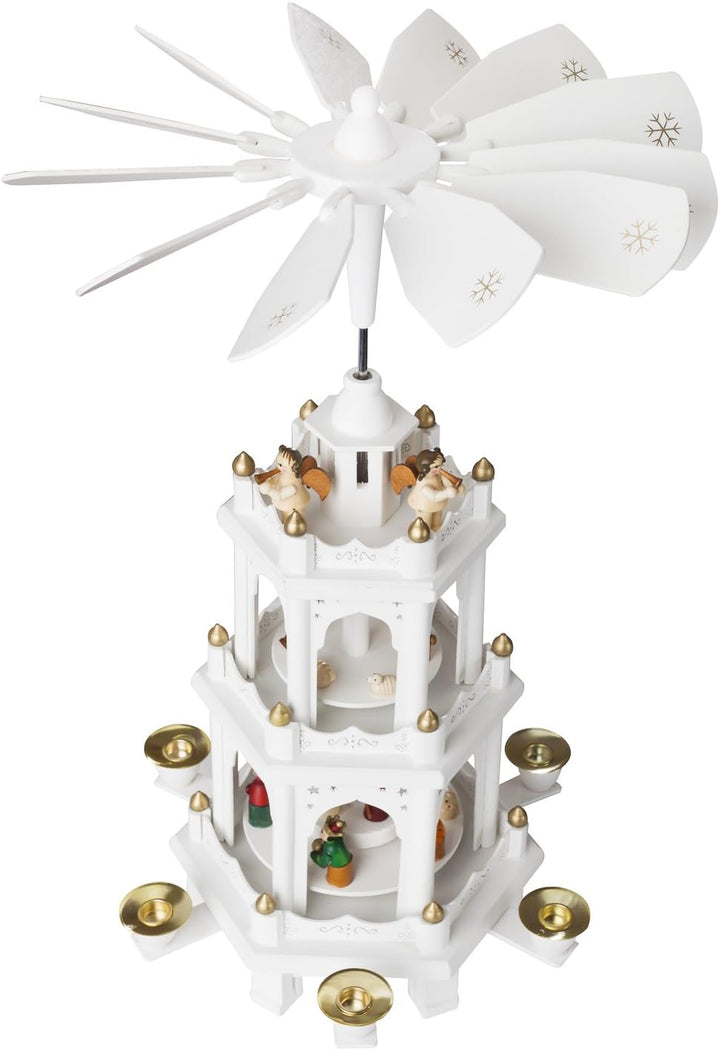BRUBAKER Weihnachtspyramide Holzpyramide - Weiss - 3 Etagen - 45 cm Höhe - handbemalte Figuren Weiss