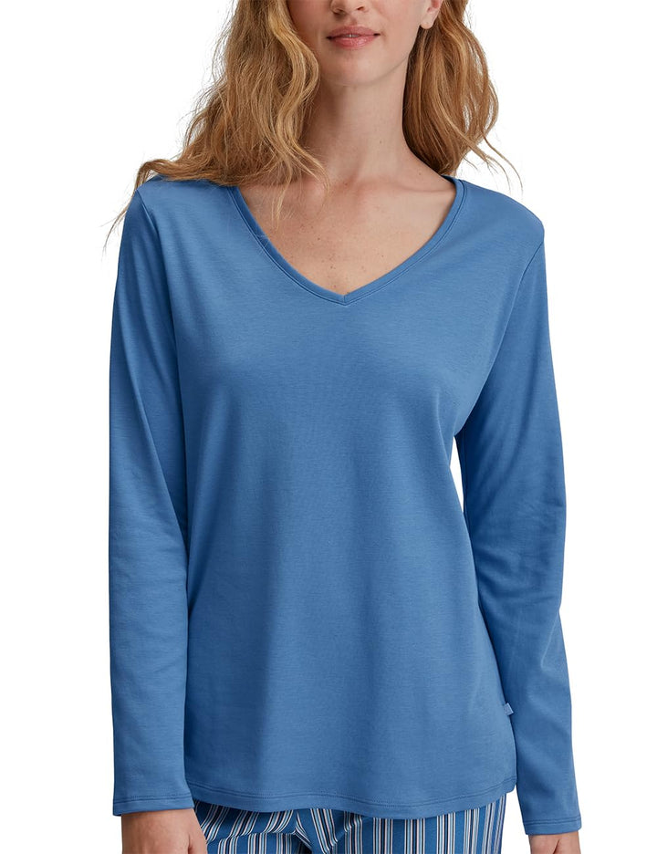 CALIDA Favourites Langarmshirt Damen, aus 100% Baumwolle, Dicker, wärmender Stoff 36-38 Riviera Blue