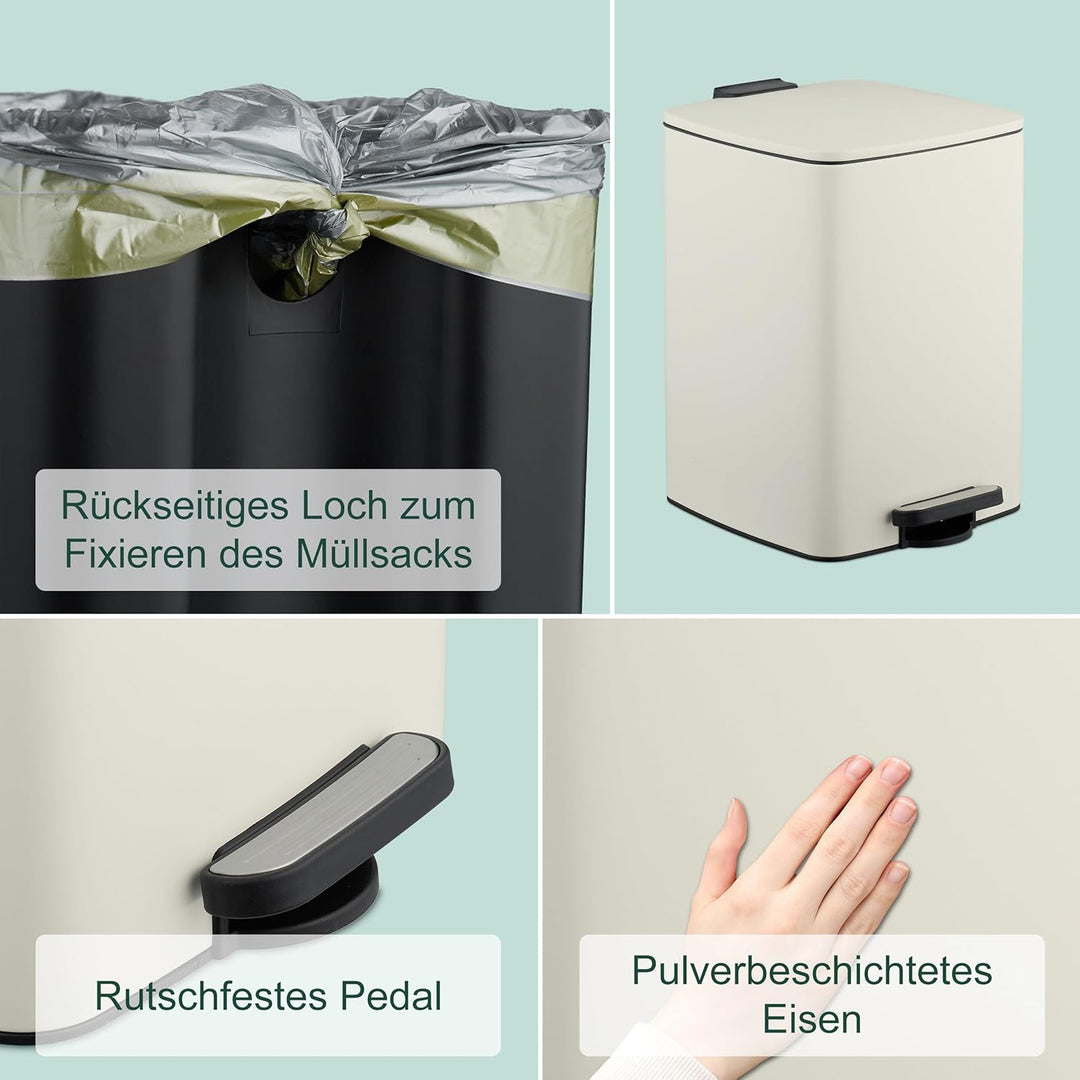 Relaxdays Mülleimer Küche, 20 Liter, entnehmbarer Inneneimer, Fusspedal, mit Müllbeutel, Tretmülleim