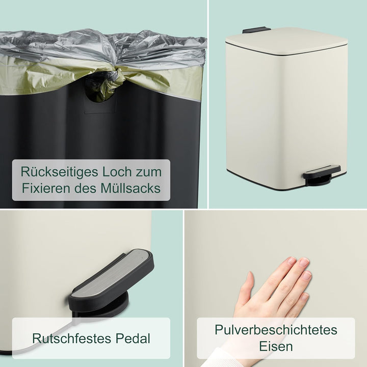 Relaxdays Mülleimer Küche, 20 Liter, entnehmbarer Inneneimer, Fusspedal, mit Müllbeutel, Tretmülleim