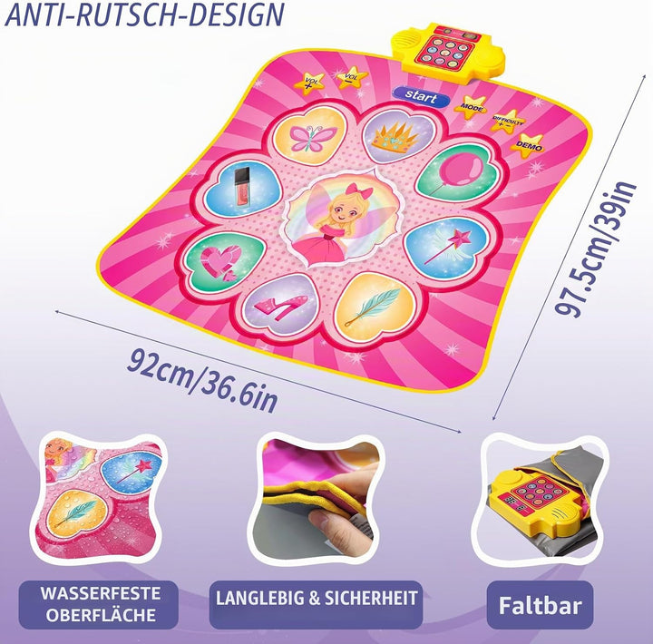 YESHIN 9 Tasten Tanzmatte Kinder mit Musik, LED Licht Dance Mat, 3 Spielmodi, 8 Lieder &amp; 7 Lautstärk