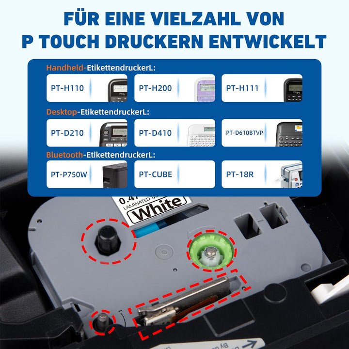 6x Hehua Ersatz für Brother Tze 231 Tz231 Schwarz auf Weiss Schriftband P Touch Tze 12mm Laminiert B