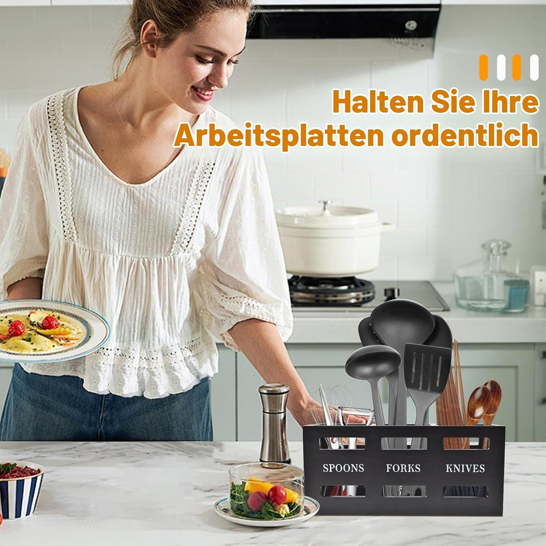 Yiomxhi Küchenutensilienhalter für Arbeitsplatte, Grosse 3 Fächer Besteckhalter Besteckständer aus H