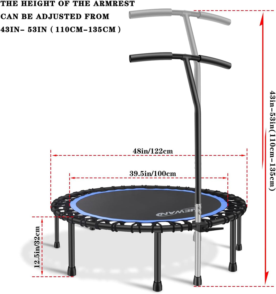 Newan Leises Mini-Trampolin, ca. 100 bis 120 m, für Fitness, Cardio-Training für Erwachsene, maximal