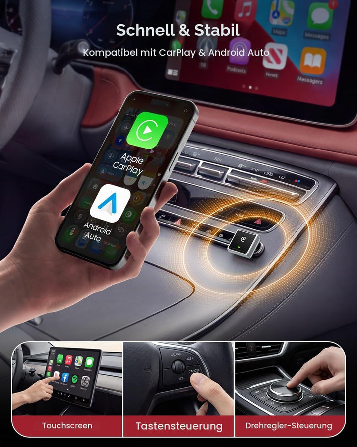 CarPlay Wireless Adapter 2026, verbessertes Aluminiumgehäuse für Apple CarPlay &amp; Android Auto, wande