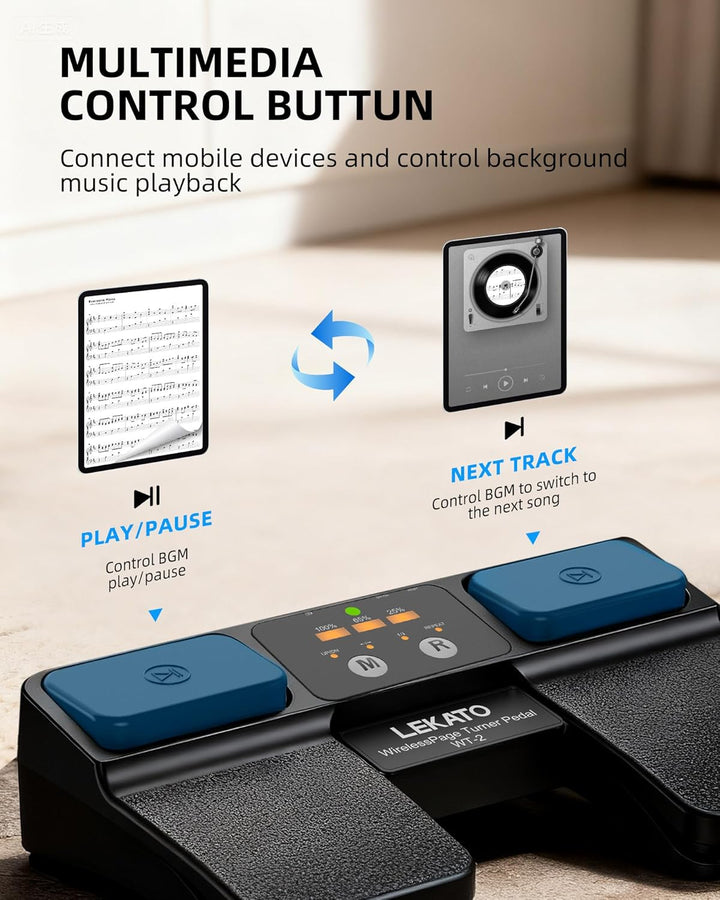 LEKATO Bluetooth Page Turner Pedal, mit Begleitspur Steuerung &amp; Batterieanzeige, kabelloser wiederau