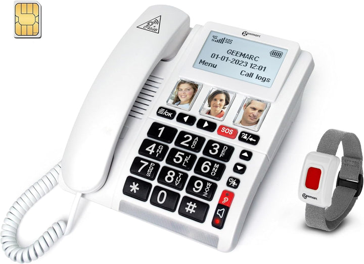 Geemarc CL9000 - Hausnotruf-Telefon und wasserdichtes SOS-Armband mit grossen Tasten, verstärkter La