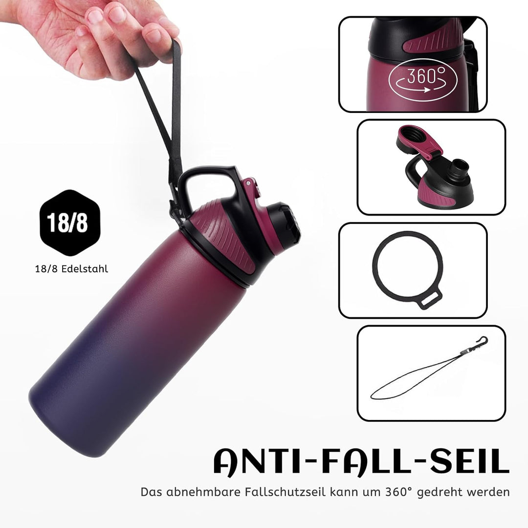 Fjbottle Edelstahl Trinkflasche Sport mit Magnetischem Deckel 1L, 800ml, 600ml, 400ml BPA-Frei Ausla