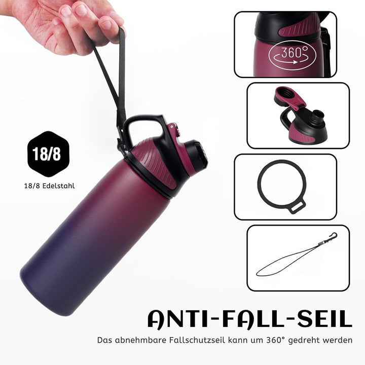 Fjbottle Edelstahl Trinkflasche Sport mit Magnetischem Deckel 1L, 800ml, 600ml, 400ml BPA-Frei Ausla