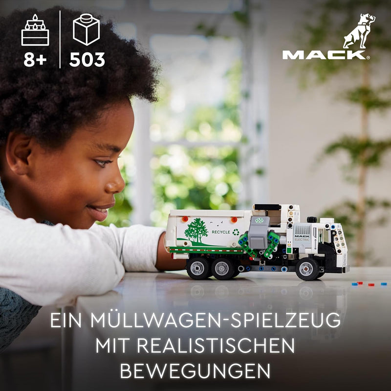 Lego Technic Mack LR Electric Müllwagen, Müllauto-Modell für Recycling-Rollenspiele, Baubares LKW-Sp