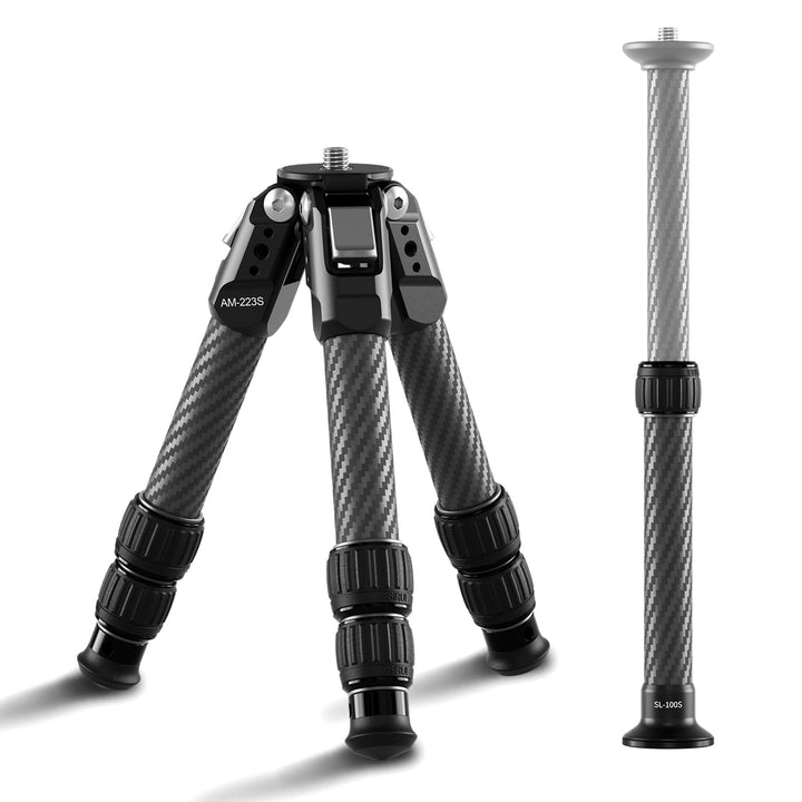 SIRUI AM-223S Mini Carbon Fiber Stativ mit SL-100S ausziehbarer Mittelsäule, max. Höhe 66 cm, Tragkr
