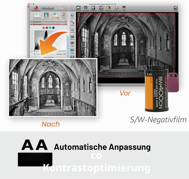 Plustek OpticFilm 8200i Ai 35mm Dia/Negativ Filmscanner (7200 dpi, USB) inkl. SilverFast Ai, 8200i A