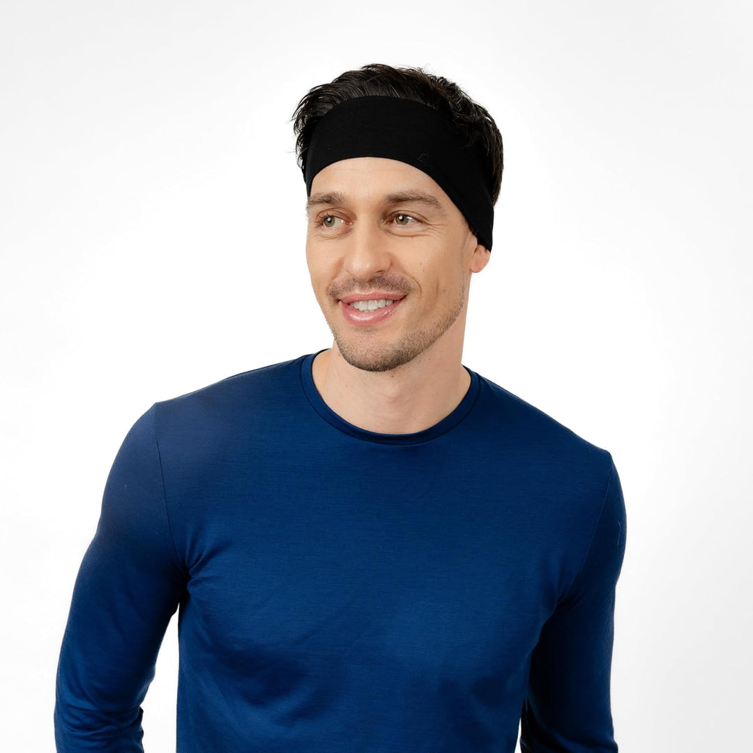 Premium Merino Stirnband Unisex Schwarz/One Size | Made in Europe Schwarz 1 stück (1er Pack), Schwar