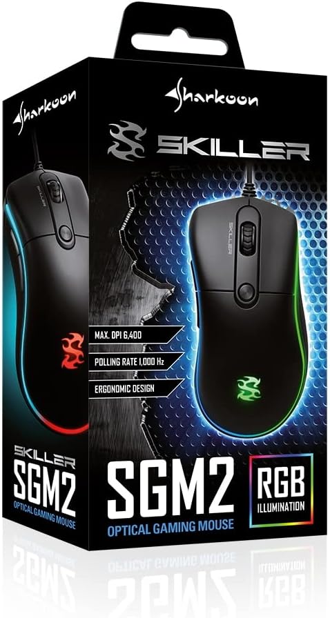 Sharkoon Skiller SGM2 RGB Gaming Maus, optisch 6400 DPI, Ergonomische Form Mehrfarbig