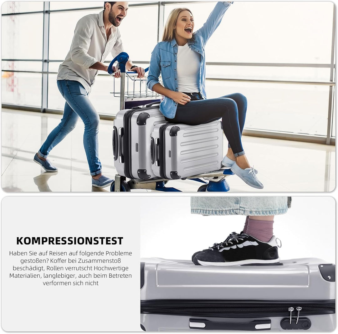 BEIBYE Hartschalen Koffer Trolley Rollkoffer Reisekoffer 4 Zwillingsrollen Polycabonat (Silber, 66cm