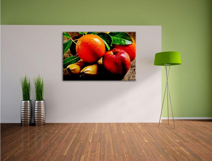 Pixxprint verschiedenes Obst / 100x70cm Leinwandbild bespannt auf Holzrahmen/Wandbild Kunstdruck Dek