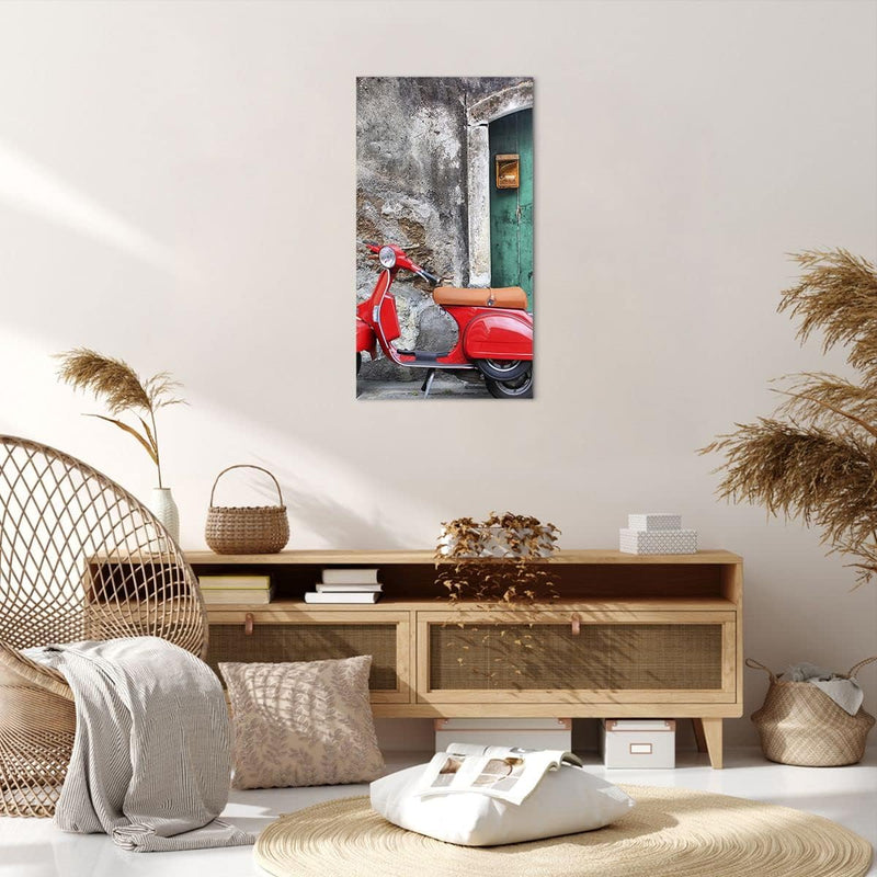 Bilder auf Leinwand 55x100cm Leinwandbild mit Rahmen Scooter transport italien retro Gross Wanddeko