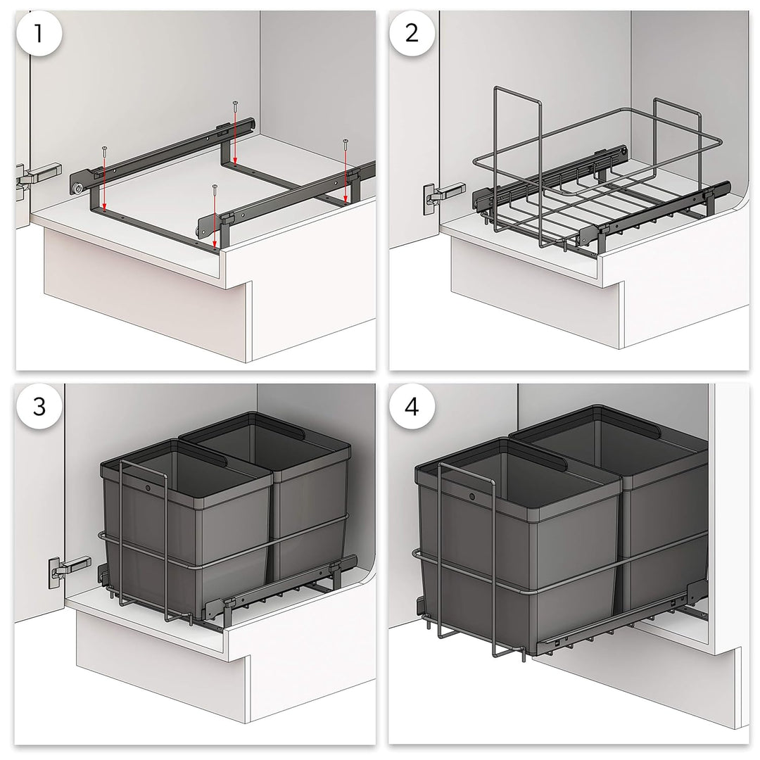 LM 79/2 Einbau Mülleimer ausziehbar mit 2x16L Abfalleimer Korbauszug anthrazitfarben 33,2x48x35,5 cm