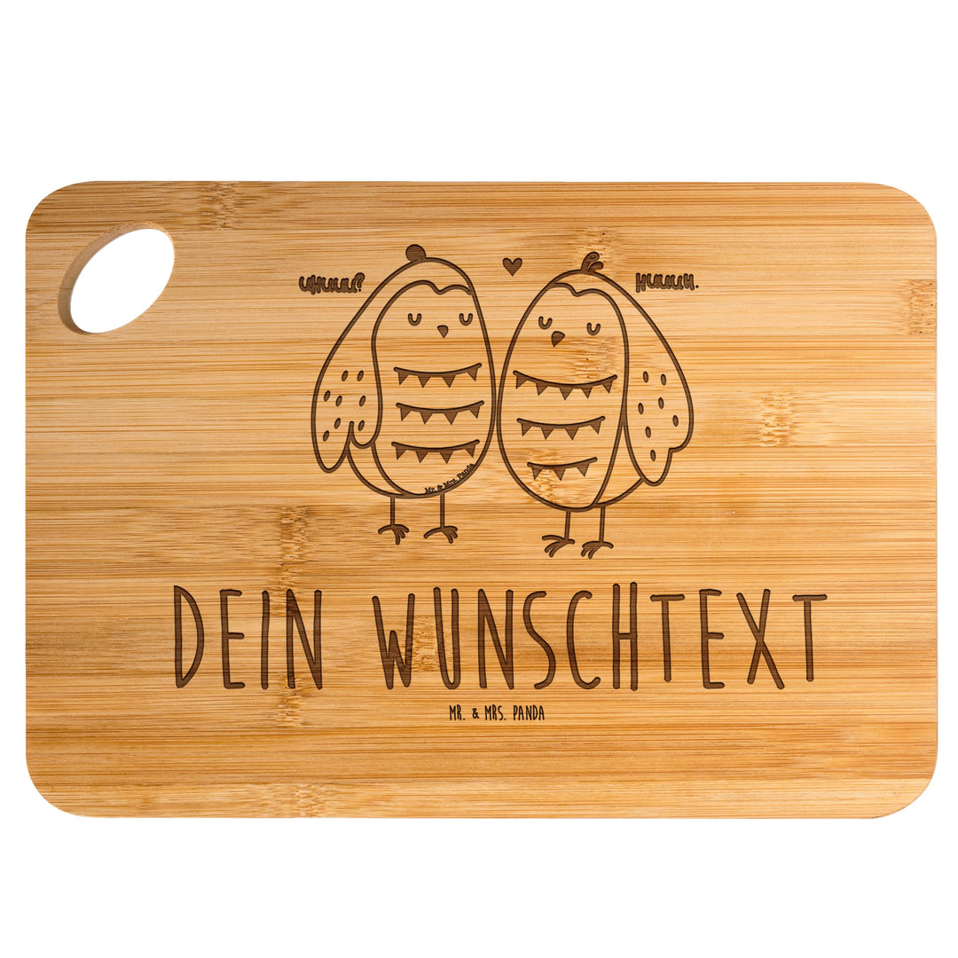 Mr. & Mrs. Panda Holzschneidebrett mit Gravur Eulen Liebe - Personalisierte Geschenke, Frühstücksbre