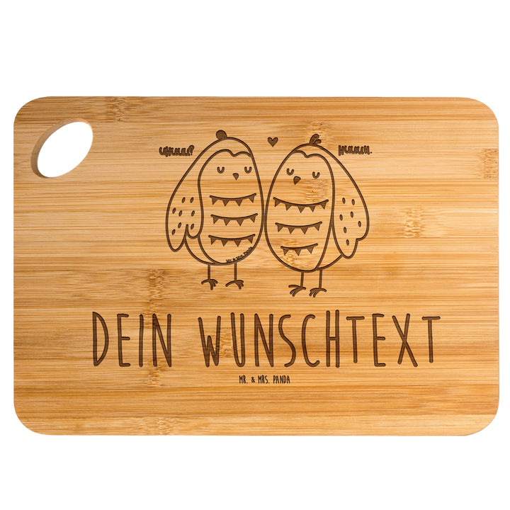 Mr. & Mrs. Panda Holzschneidebrett mit Gravur Eulen Liebe - Personalisierte Geschenke, Frühstücksbre