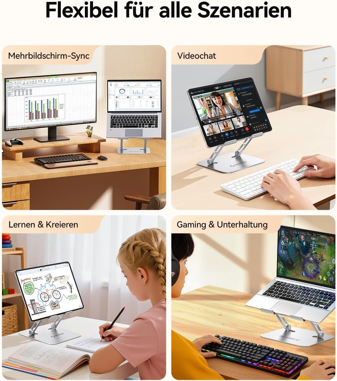 ORICO Laptop Ständer Höhenverstellbarer, Faltbarer Aluminium Notebook Ständer, Belüfteter Ergonomisc