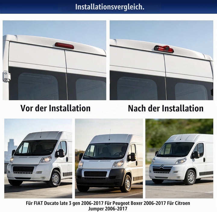 CAMECHO Bremsleuchte Rückfahrkamera HD Nachtsicht IP67 Wasserdichter Kamera für FIAT Ducato Peugeot