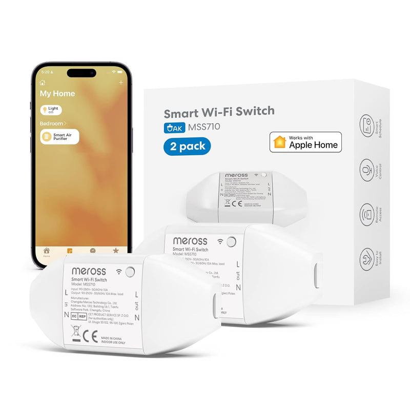 Meross WLAN Schalter funktioniert mit Apple HomeKit, Smart Switch Fernbedienung mit Siri, Google Ass