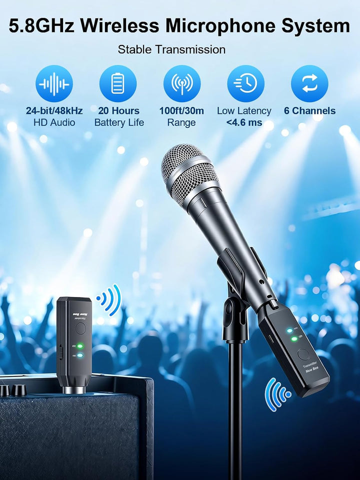 Kabelloser XLR-Sender und Empfänger | DJ, Hochzeit, Kirchen, Live-Bühnen, Rede, Party, Karaoke