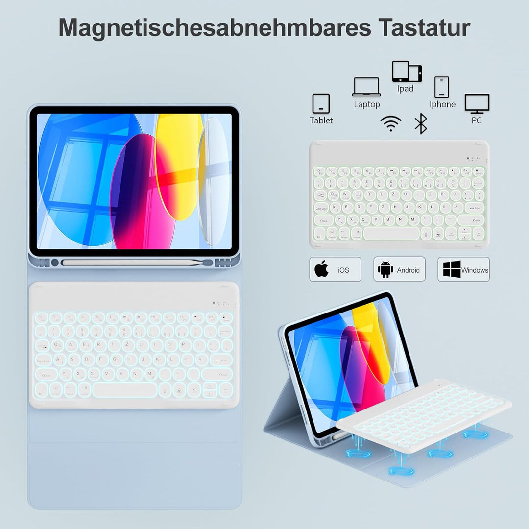 ZOPSGYU Hülle mit Tastatur für iPad A16 11. /10. Generation (2025/2022, 11/10,9 Zoll), Farben Beleuc