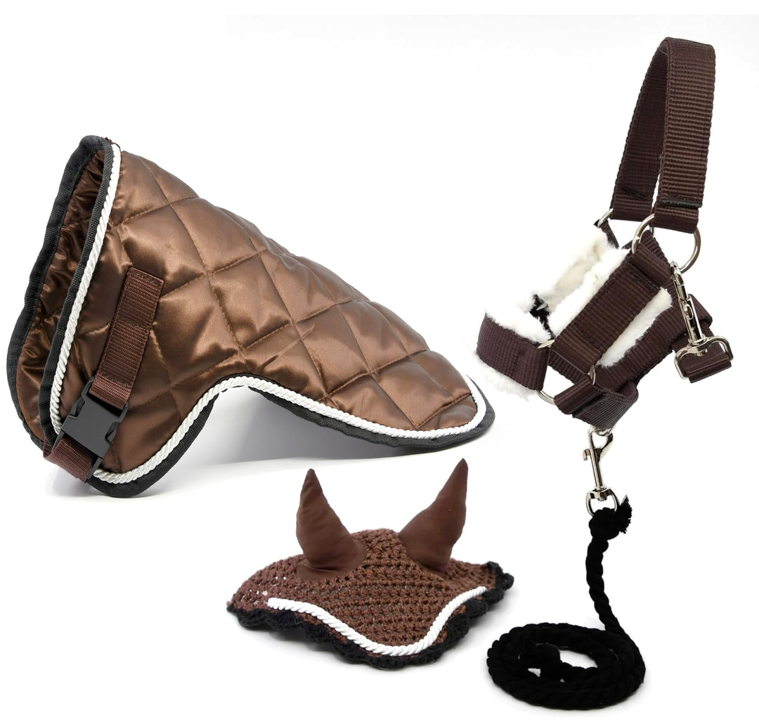 Zubehör-Set für Hobby Horse und Stickpferd: Halfter mit Führstrick + Decke + Fliegenhaube