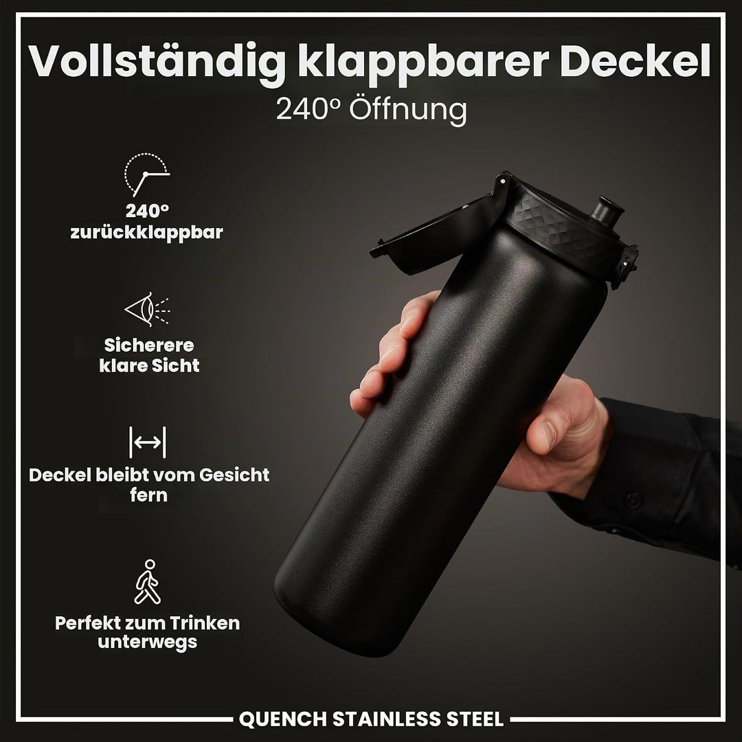ION8 1 Liter Leicht Edelstahl Trinkflasche, Nicht Isoliert, Auslaufsicher, Einhandöffnung, Sichere V
