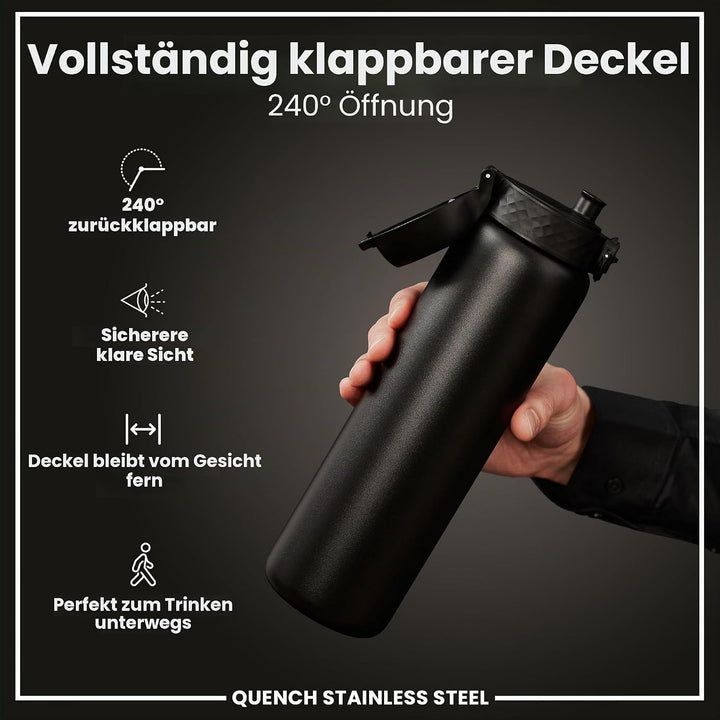 ION8 1 Liter Leicht Edelstahl Trinkflasche, Nicht Isoliert, Auslaufsicher, Einhandöffnung, Sichere V