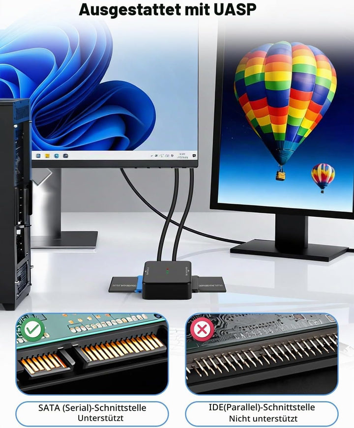 APKLVSR USB 3.0 auf SATA III/II Adapterkabel mit zwei Anschlüssen für 2,5" &amp; 3,5" HDD/SSD, externer