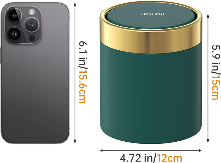 Mbillion Mini-Mülleimer mit Deckel, niedlicher Tisch-Mülleimer aus Metall, Edelstahl, 1,5 l, Abfalle