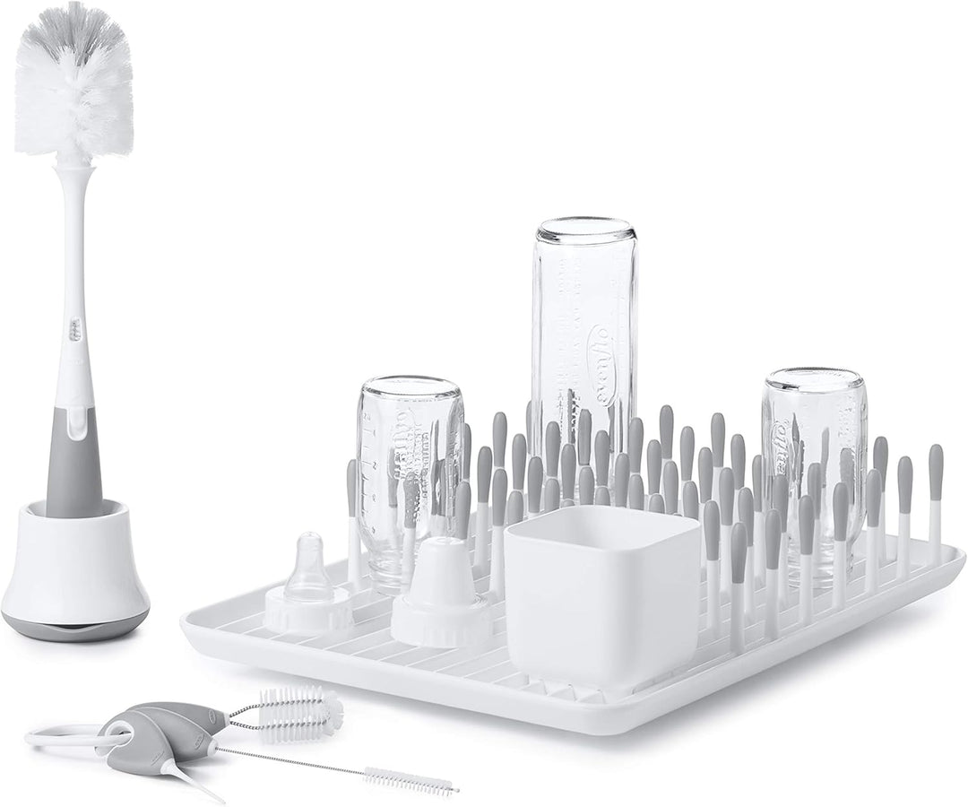 OXO Tot Reinigungsset für Flaschen und Tassen, Grau Reinigungs- und Trocknungsset Grau, Reinigungs-