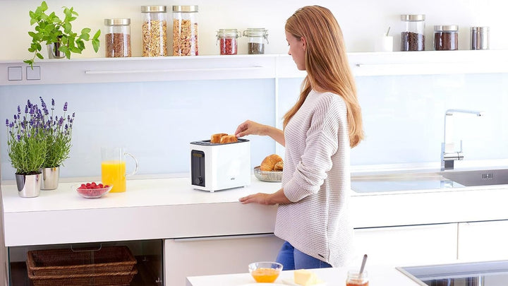 Braun HT 3010 WH Toaster | Doppelschlitz | Herausnehmbare Krümelschublade | Aufwärm- und Auftaufunkt