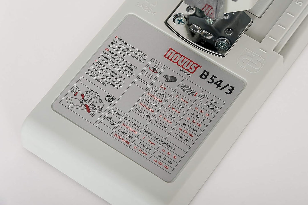 Novus B54 B 54/3 Blockheftgerät (Bürohefter mit variabler Einlegetiefe bis 250 mm),170 Blatt, lichtg
