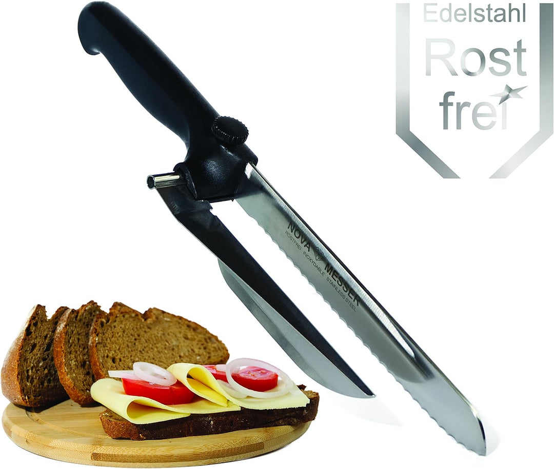 NOVA Brotmesser mit Abstandshalter für Brot, Wurst, Käse, Fleischkäse, aus rostfreiem Edelstahl gear
