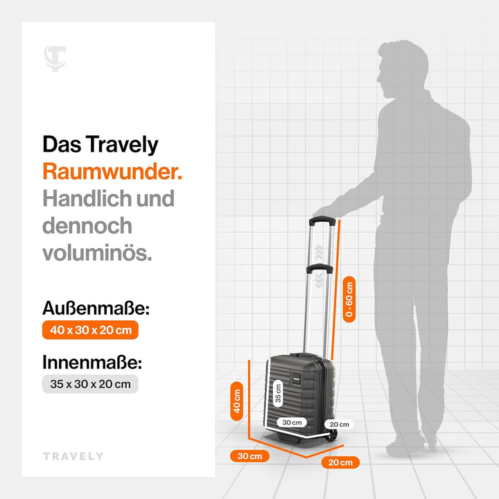 Travely Premium Handgepäck Koffer 40x30x20cm - passend für Ryanair, Lufthansa, Eurowings und co. I 2