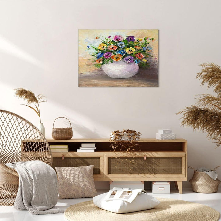 Bilder auf Leinwand Blumen Blumenstrauss Vase bunt Leinwandbild 70x50cm Wandbilder Dekoration Wohnzi