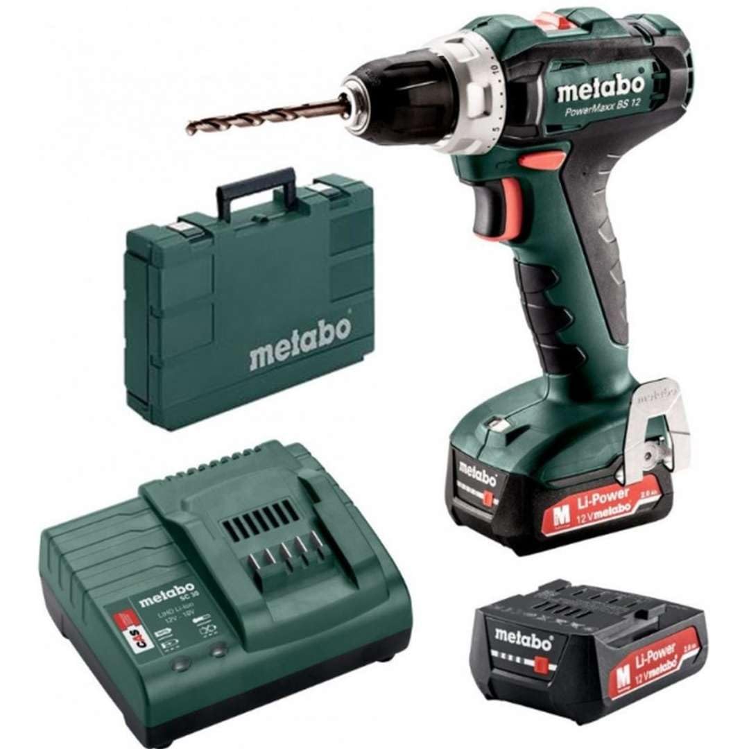 Metabo Akku-Bohrschrauber PowerMaxx BS 12 (601036500) 12V 2x Li-Ion; Ladegerät SC 30; metaBOX 118, A