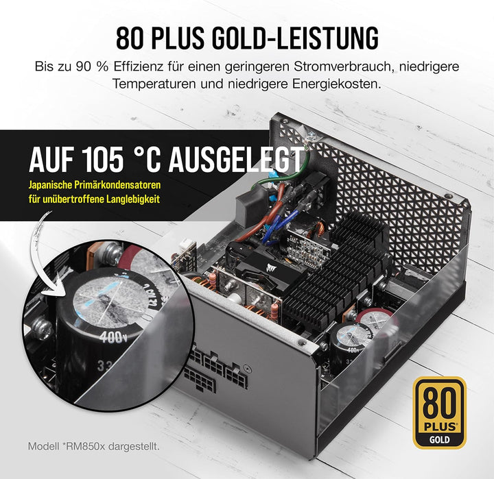 Corsair RM1000x 80 PLUS Gold Vollmodulares 1000 Watt ATX-Netzteil (135-mm-Lüfter mit Magnetschwebela