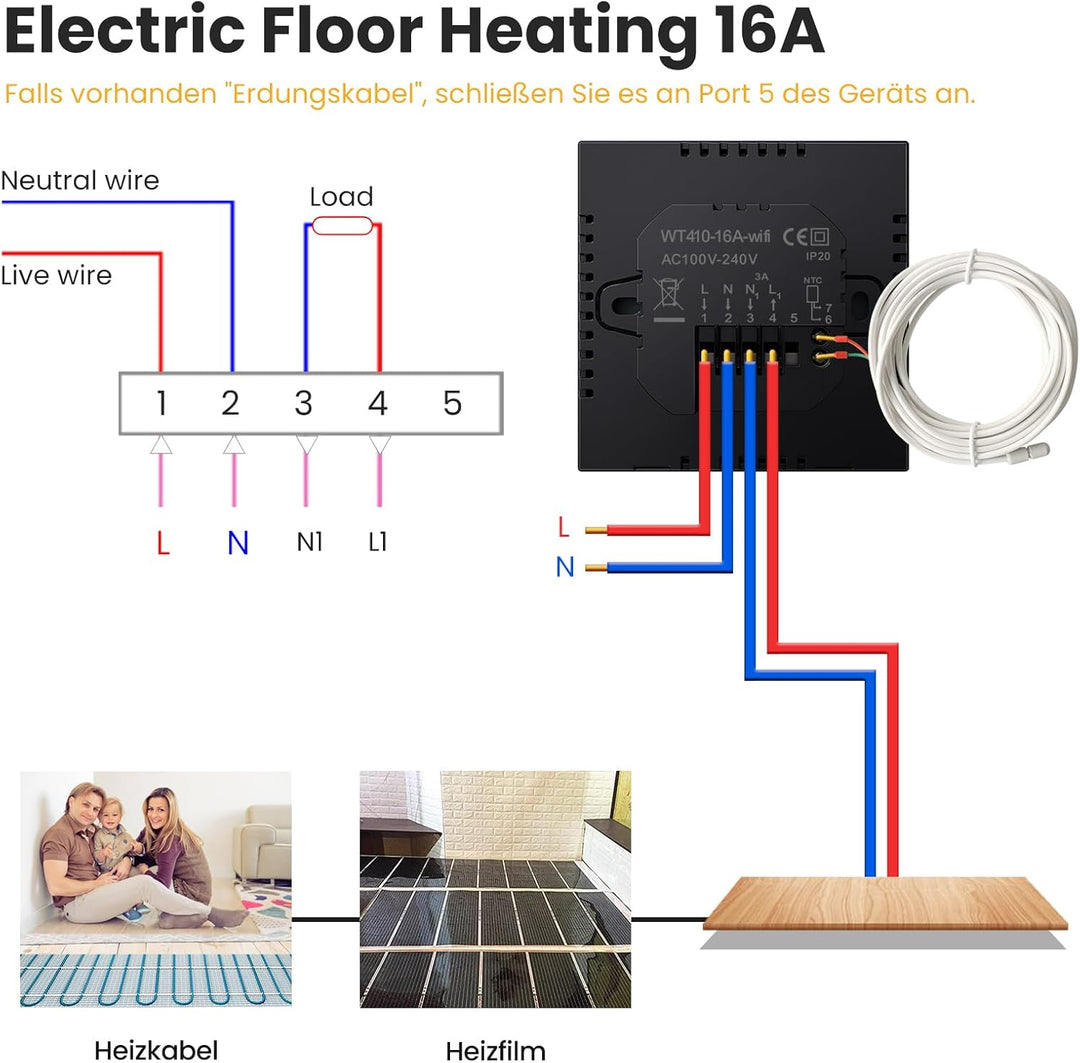 MIUCDA Smart Elektrischer Fussbodenheizungsthermostat WLAN Digital Raumthermostat Kompatibel mit Ale