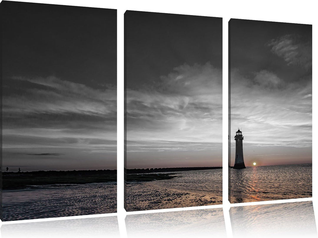 Pixxprint Leuchtturm im Sonnenuntergang als Leinwandbild/Grösse: 3 Teilig (120x80) cm/Wandbild/Kunst