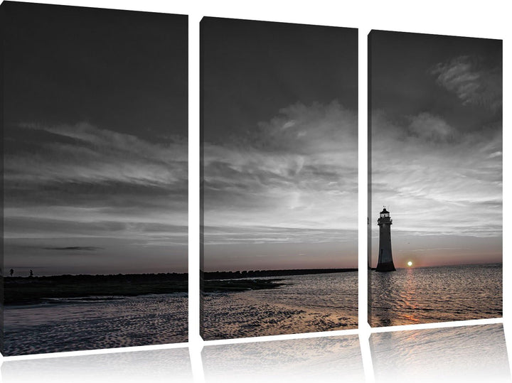 Pixxprint Leuchtturm im Sonnenuntergang als Leinwandbild/Grösse: 3 Teilig (120x80) cm/Wandbild/Kunst