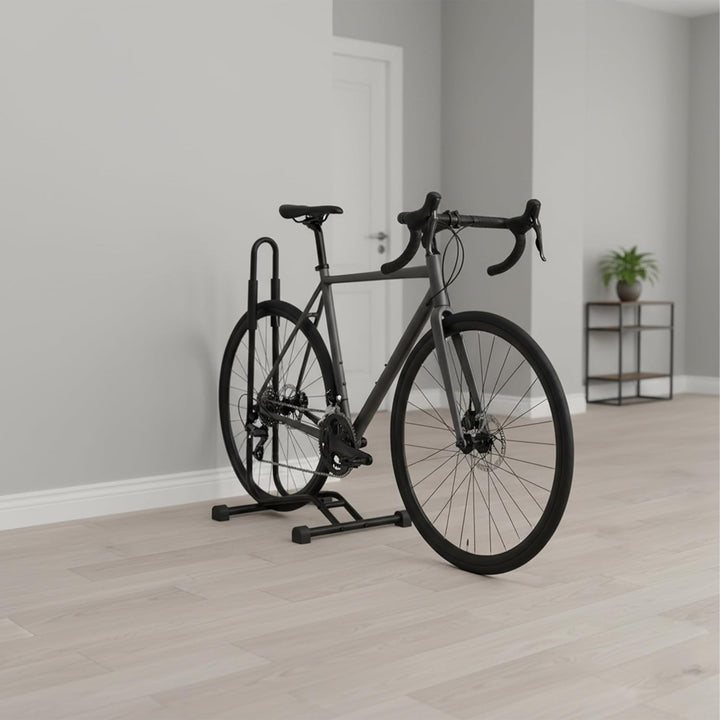 Relaxdays Fahrradständer Boden, für Reifenbreite bis 2,5", Fahrrad Ausstellungsständer, Vorder-&amp; Hin