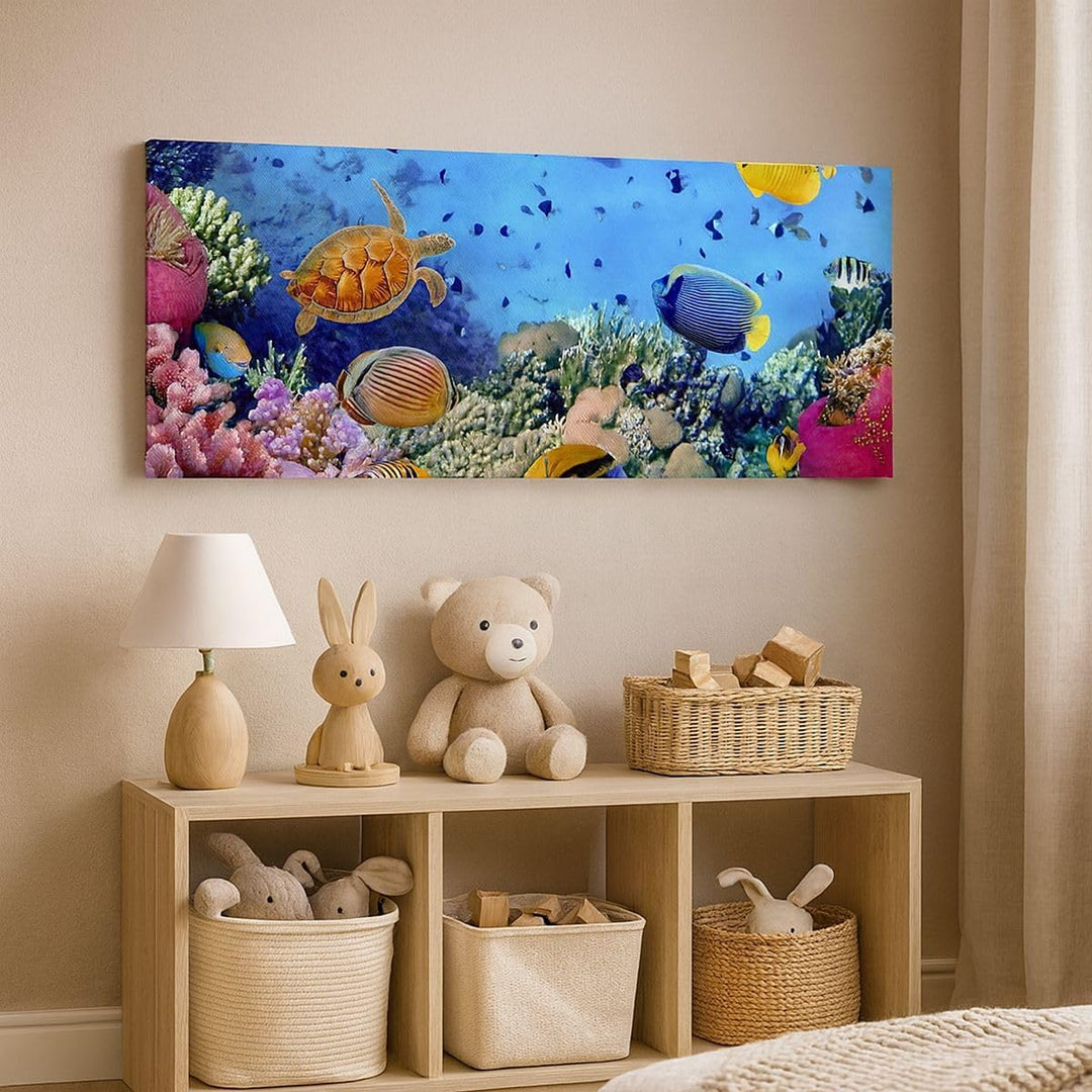 Wandbilder Dekoration Wohnzimmer Korallenriff Panorama Bilder auf Leinwand 120x50cm Leinwandbild mit