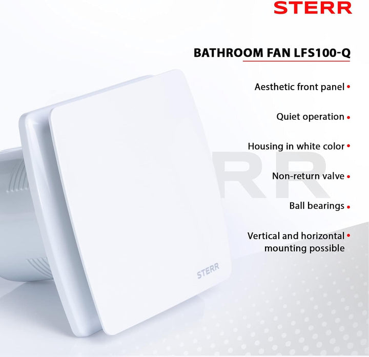STERR Badezimmerlüfter LFS100-Q 100 mm mit Rückschlagklappe Weiss - Leiser Badlüfter BASIC 100 mm, B